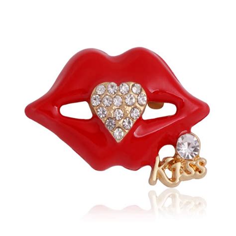 buy exquisite red rhinestone lip brooch used for women s sexy mouth brooch pin shiny jewelry at