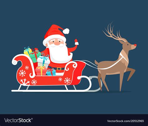 santa claus on sledge with reindeer and presents vector image