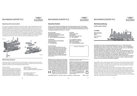 Bachmann Europe Plc Liliput L14148 Series Instruction Sheet Pdf