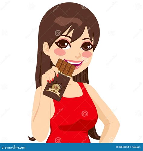 Woman Eating Chocolate Bar Stock Vector Illustration Of Happy 38642054