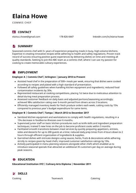 Commis Chef Resume Cv Example And Writing Guide