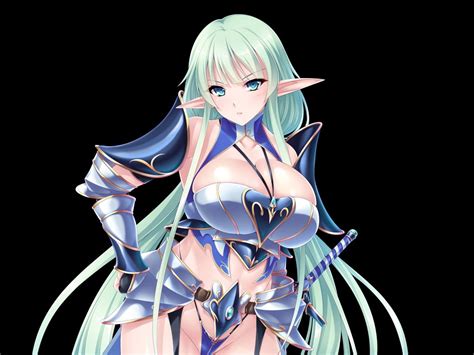 Elf Tanetsuke Bokujou Game Cg Tagme 1girl Armor Breasts Elf Green Hair Huge Breasts