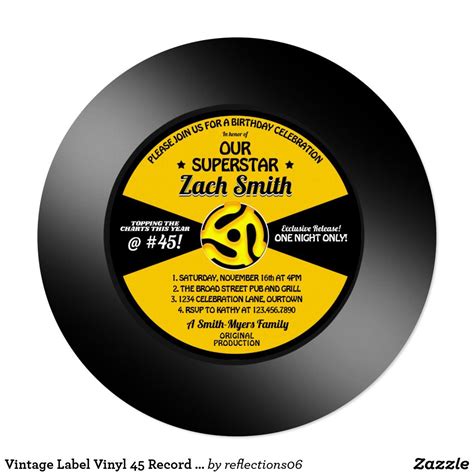 Vintage Label Vinyl 45 Record Birthday Party Invit Invitation Zazzle