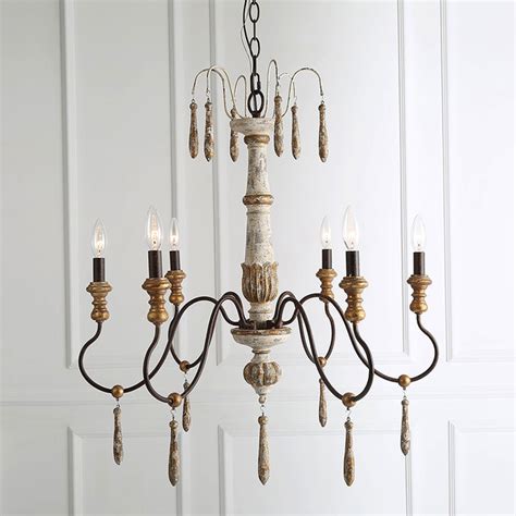 Laluz 6 Light Shabby Chic French Country Retro White Wooden Chandeliers