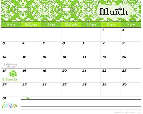 March Calendar Blooming Homestead