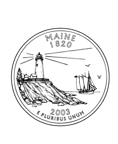 Quarter coloring page of quarter coloring page body colours and textures. USA-Printables: Maine State Quarter - US States Coloring ...