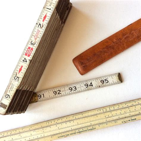 3 Vintage Rulers 96 Lufkin Folding Ruler Wood Slide Rule Etsy