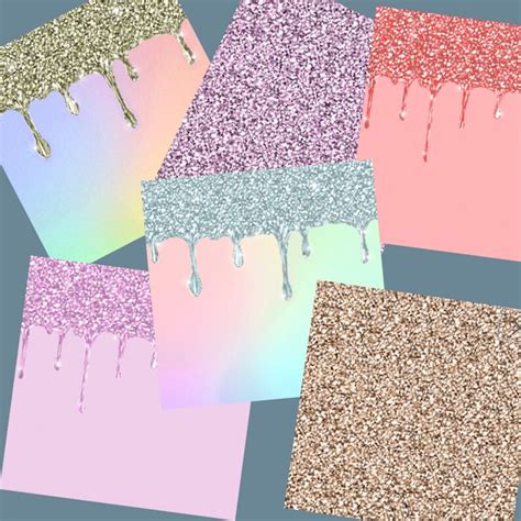 Pastel Glitter Drip Instant Download Set Of 12 Digital Etsy