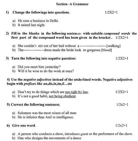 Cbse Class 6 English Question Paper Set S