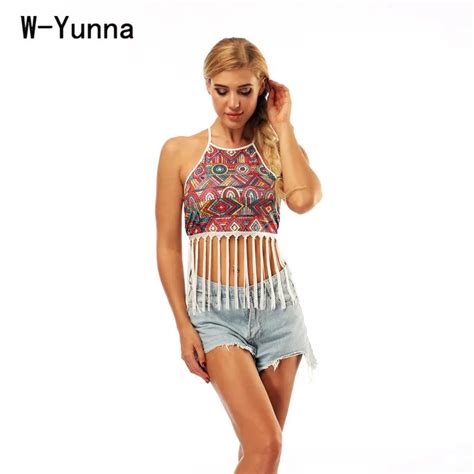 w yunna 2019 new summer halter top women female sexy party crop top vest backless geometry 3d