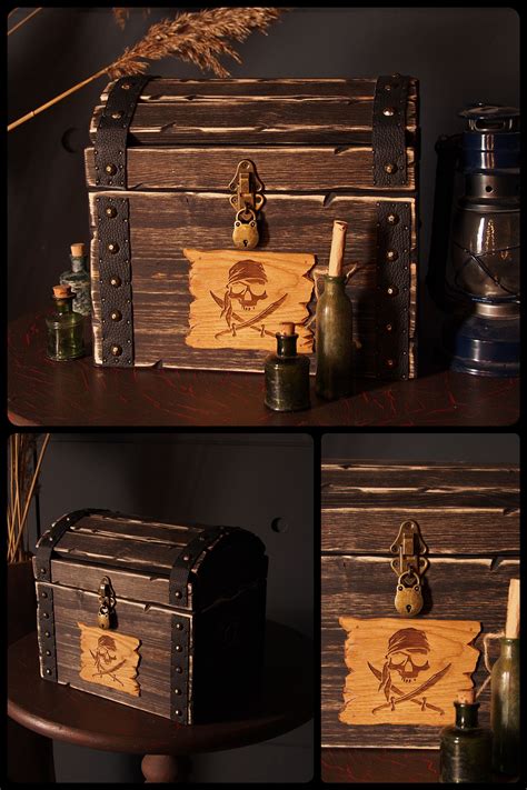 Wooden Jolly Roger Flag Chest With Lock Wood Pirate Flag Engraved