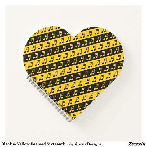 Black And Yellow Beamed Sixteenth Notes Pattern Pattern Notebooks