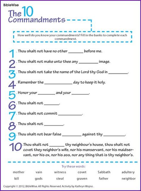 Fill In The Blanks Ten Commandments Kids Korner Biblewise 10 Geboden Pinterest Ten