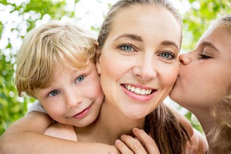Happy Mother With Her Children Stock Photo Image Of Female Daughter