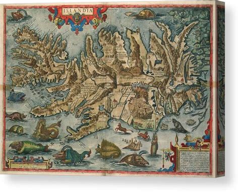 antique maps old cartographic maps antique map of iceland monsters of islandia canvas
