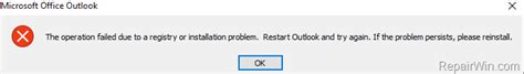 Fix Outlook Operation Failed Due To A Registry Or Installation Problem Solved Repair Windows