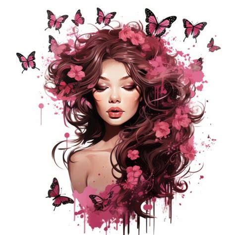 Premium Ai Image Beautiful Woman With Flowers And Butterflies On Her Head