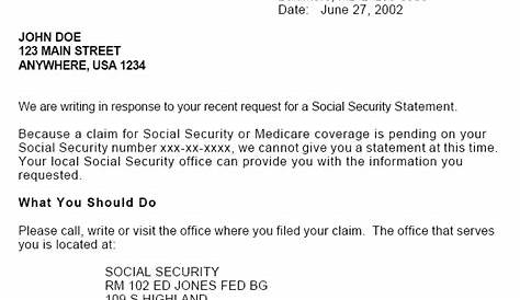 social security disability letter sample