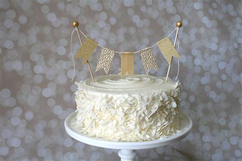 Gold Cake Bunting Pennant Flag Cake Topper Birthday Wedding Etsy