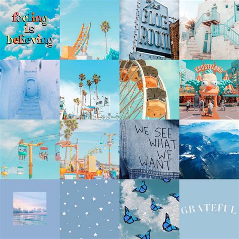 Summer Blue Collage Kit Blue Aesthetic Wall Collage Blue Etsy
