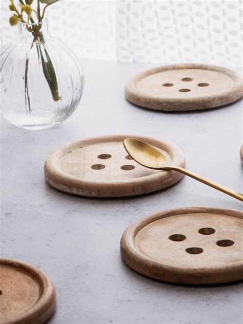 Wooden Button Coaster Set 6 Pc At Mighty Ape Nz
