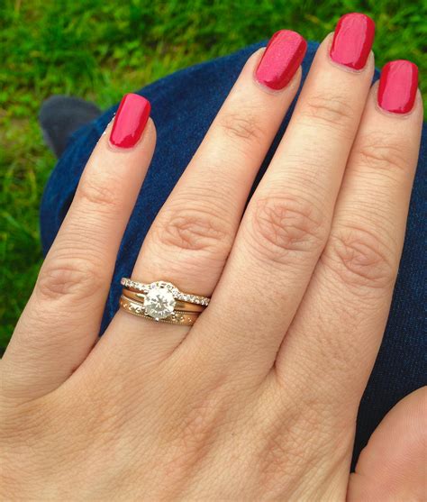 But there are many traditions about how you wear your engagement ring and your wedding band at different parts of this journey. Stacking rings. Can I wear a thin diamond eternity ring ...