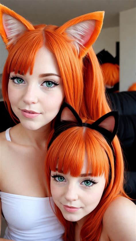 Dopamine Girl Furries Two Cute Cats Cat Ears Cat Face Orange Hair E7bpbd37lvj