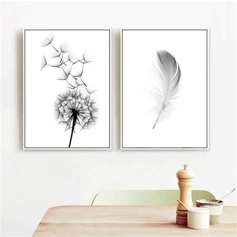 Dandelion Feather Art Paintings Black And White Wall Art Prints Nordic