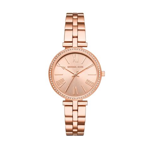 Michael Kors Maci Rose Gold Stainless Steel Bracelet Watch With Cubic