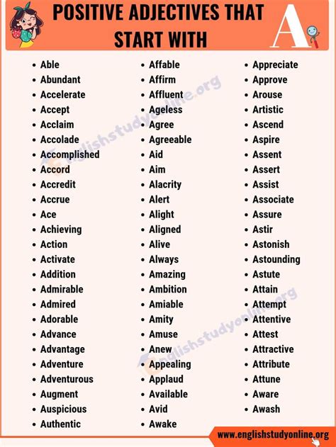 70 Positive Adjectives That Start With A Useful List Of Common