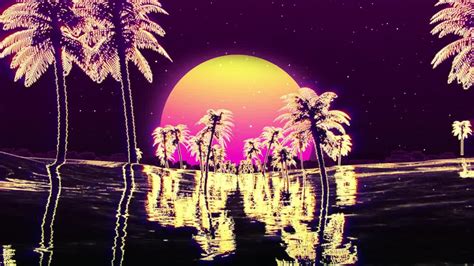 Glowing Palm Tree Moon Loop Stock Motion Graphics Motion Array