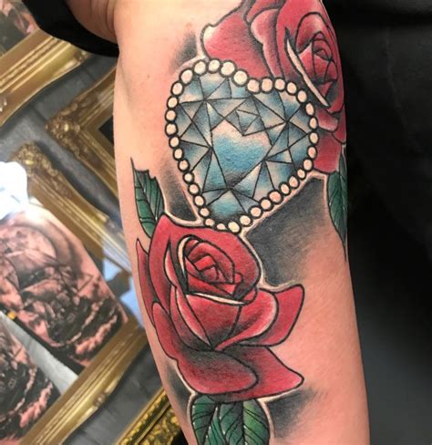 Roses And Diamond Heart Tattoo By Ant Limited Availability At Revival