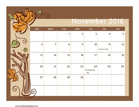 Thanksgiving 2017 Calendar