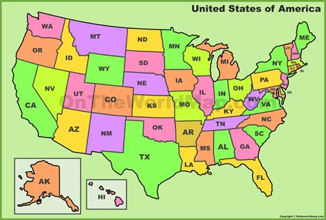 Map Of Usa Abbreviations Printable Map Of Usa