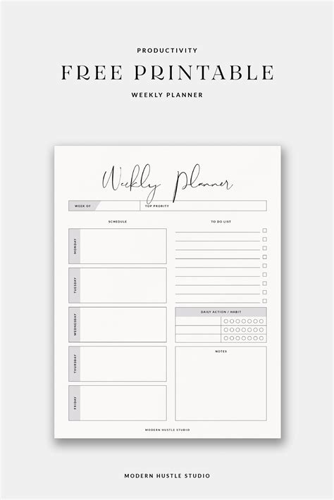 Free Printable Digital Weekly Planner Modern Hustle Studio Weekly