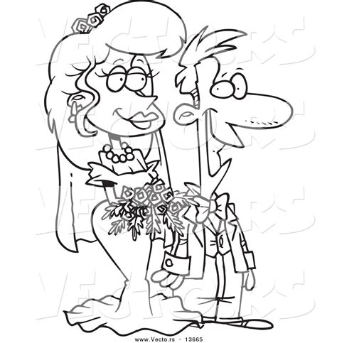 Vector Of A Cartoon Pleased Wedding Couple Coloring Page Outline By