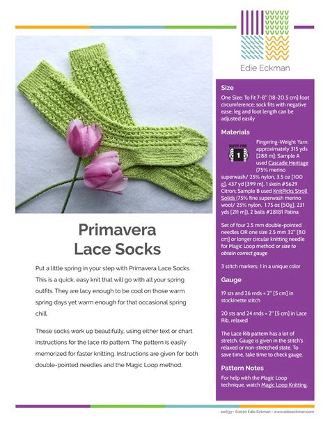 Primavera Lace Socks Knitting Pattern Edie Eckman