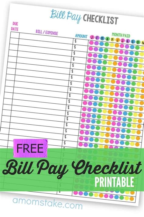 Monthly Bill Payment Checklist A Moms Take