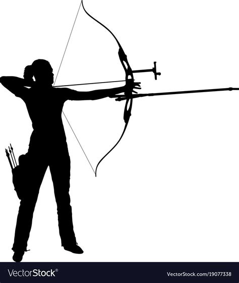 Silhouette Attractive Female Archer Bending A Bow Vector Image On