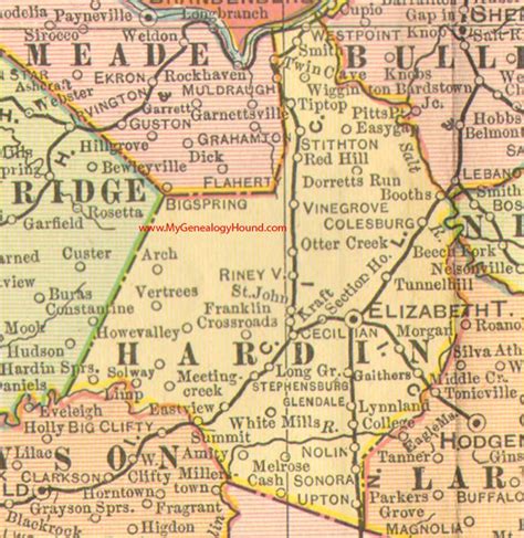 Hardin County Kentucky 1905 Map Elizabethtown Ky