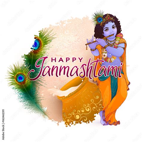 Happy Janmashtami Indian Fest Decoration Background Celebration Of