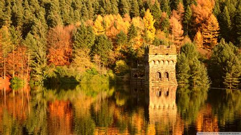 Download Small Lake Fortress Autumn Wallpaper 1920x1080
