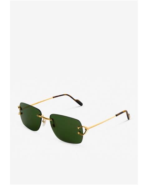 cartier c décor rectangle rimless sunglasses in green lyst