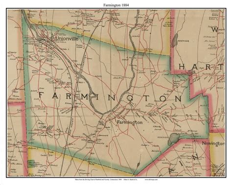 Farmington Connecticut 1884 Hartford And Vicinty Old Town Map Custom