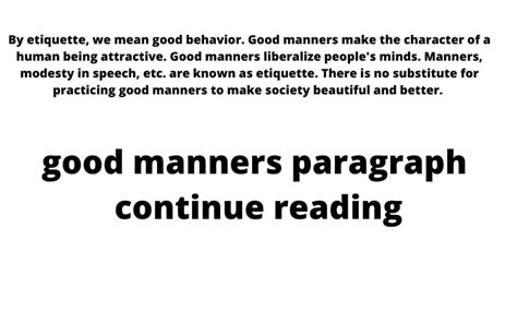 Good Manners Paragraph Good Manners