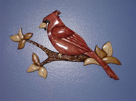 Cardinal On A Twig Intarsia Wood Intarsia