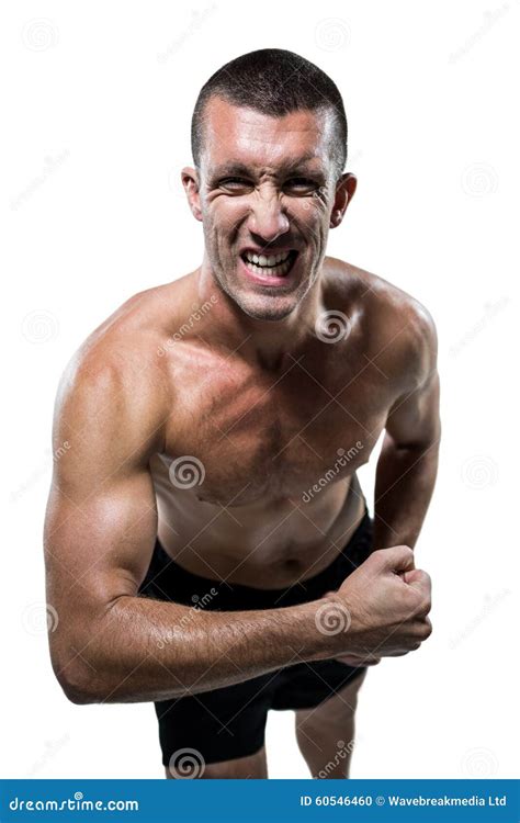 Excited Shirtless Athlete Flexing Muscles Stock Photos Free And Royalty