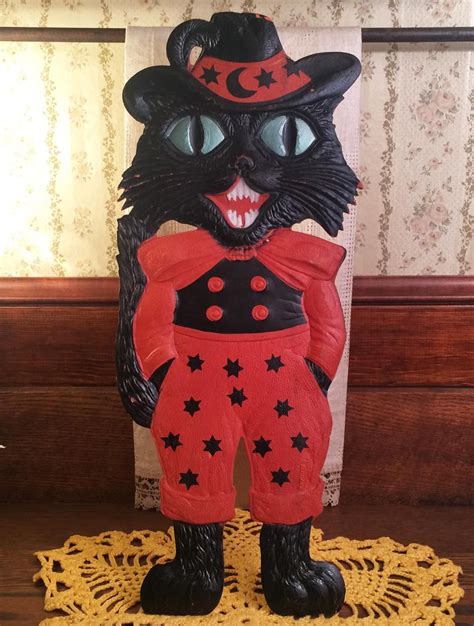 Large Vintage Halloween Black Cat Diecut Decoration Stand Up Easel