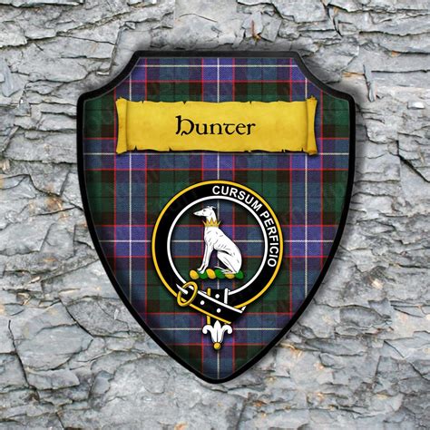 Hunter Shield Plaque With Scottish Clan Coat Of Arms Badge On Clan