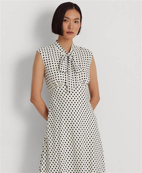 Lauren Ralph Lauren Women S Polka Dot Tie Neck Georgette Dress Macy S